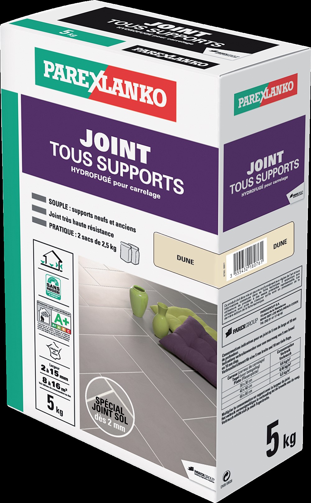 Joint de carrelage Tous Supports dune 5kg - PAREXLANKO